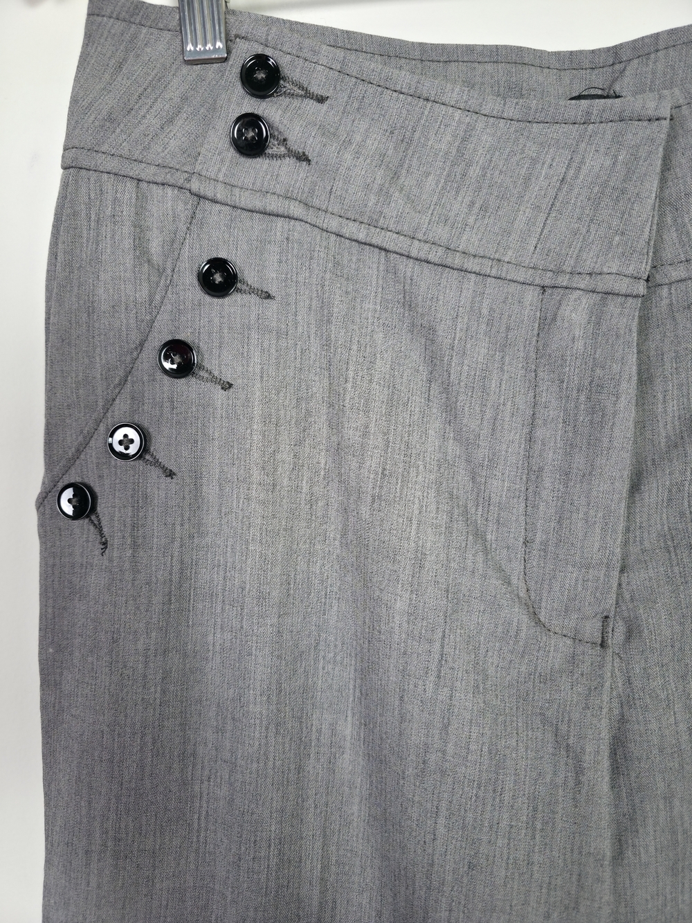 Flamingo Gray Wide Leg Pants Women Large High Rise Button Detail Stretch - Picture 9 of 15